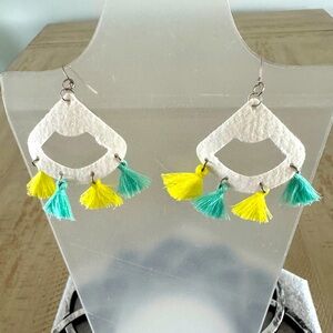 Boho Tassel Earrings in White Yellow Green